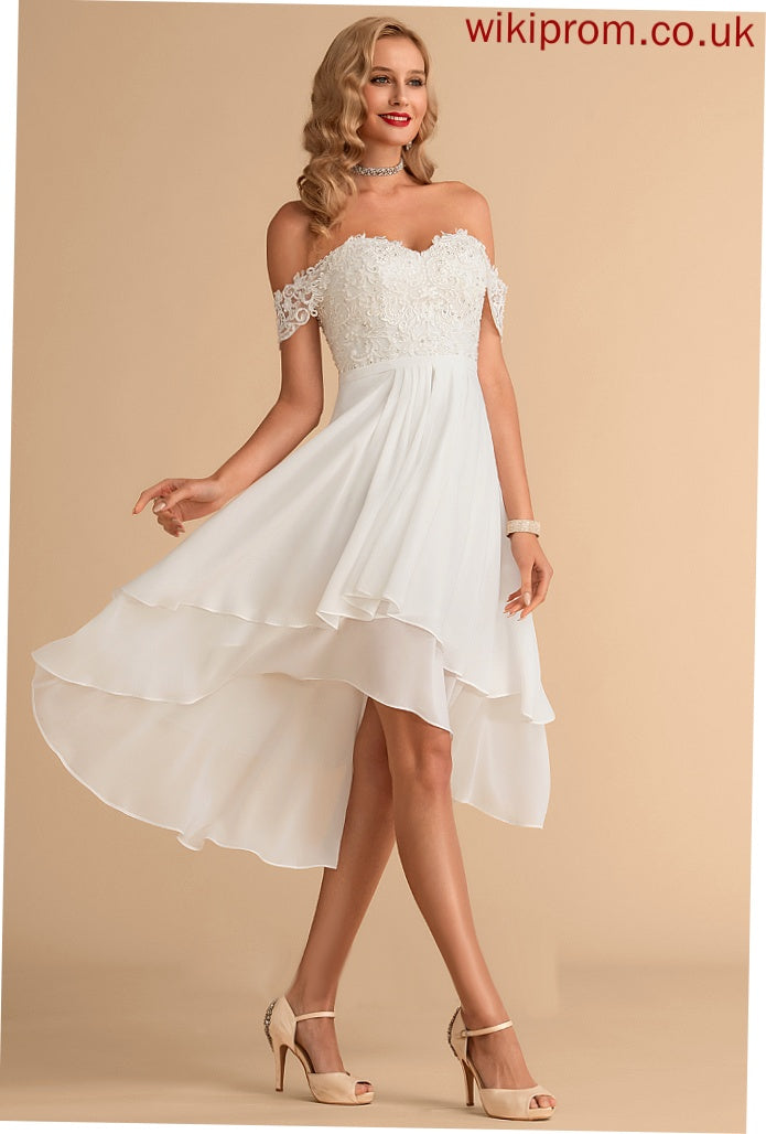 Asymmetrical Chiffon Dress Lace Wedding Dresses Wedding Off-the-Shoulder Sequins With Kaya A-Line Beading