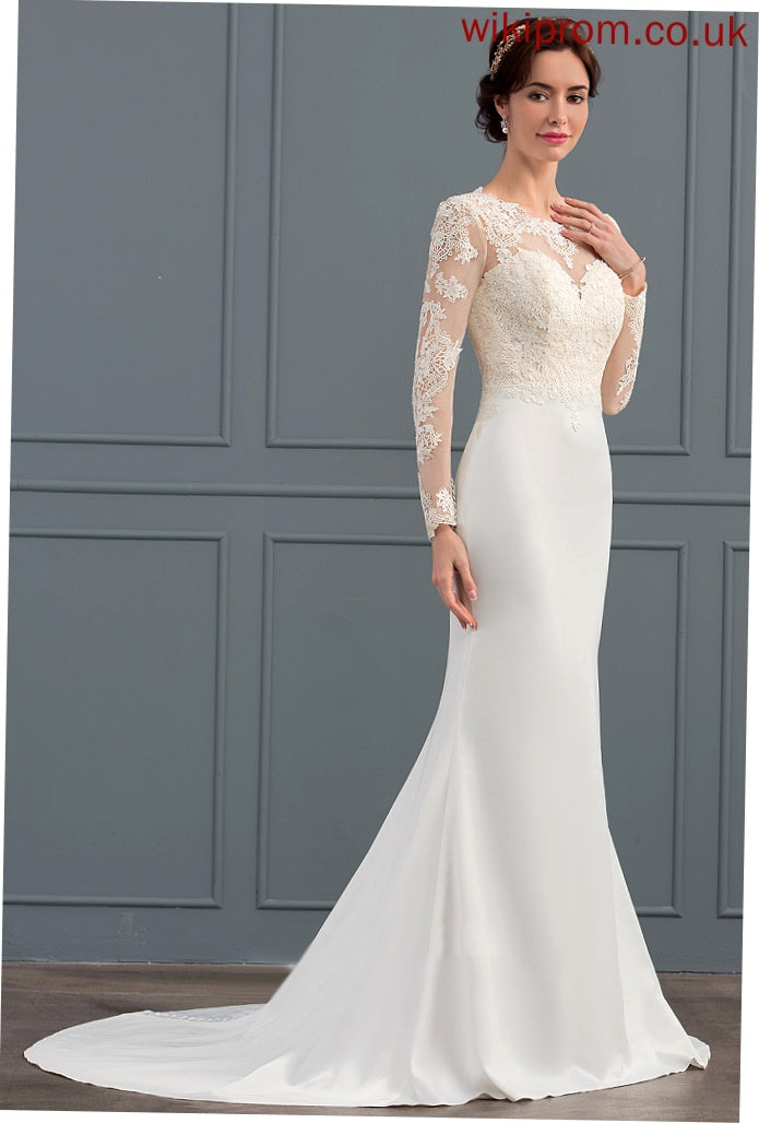 Lace Wedding Dresses Trumpet/Mermaid Wedding Illusion Dress Train Sweep Stretch Carlie Crepe