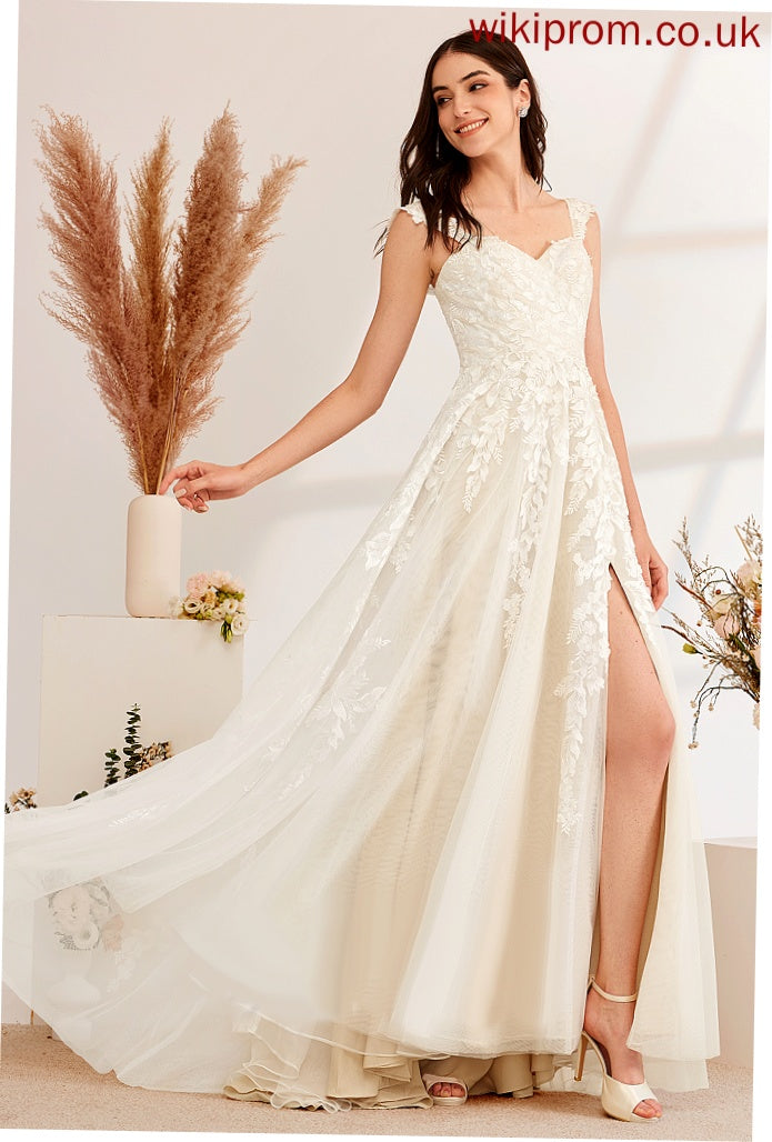 Wedding Sweep With A-Line Dress Tulle Beading Wedding Dresses Train Off-the-Shoulder Sequins Lace Cailyn