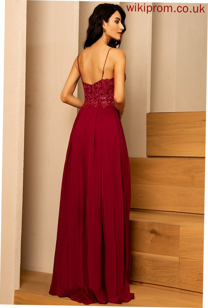 Prom Dresses A-Line With Kyla Floor-Length V-neck Sequins Chiffon Lace