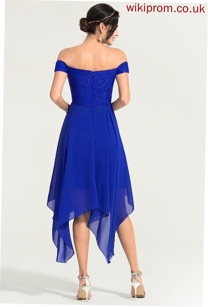 Lace Off-the-Shoulder With Riya Cocktail Beading Cocktail Dresses Asymmetrical Chiffon Dress A-Line