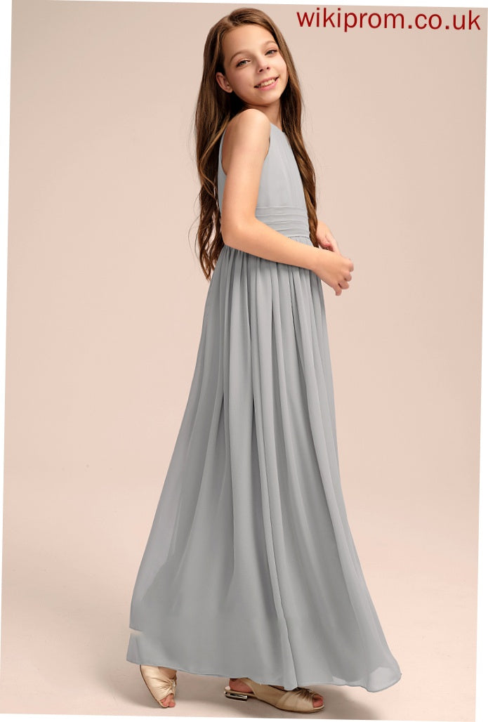 Scoop Neck Ruffle With Floor-Length Chiffon Junior Bridesmaid Dresses Malia A-Line