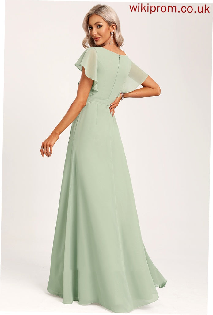 V-neck A-Line Fabric Floor-Length Length Silhouette Embellishment Ruffle Neckline Lena Spaghetti Staps Sleeveless Bridesmaid Dresses