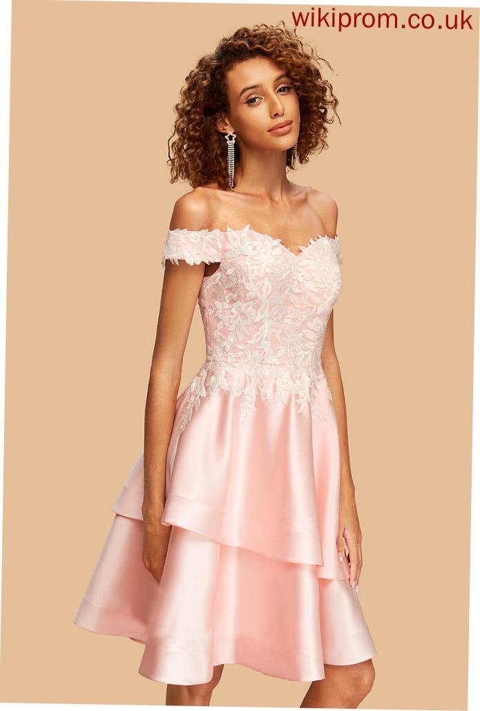 Off-the-Shoulder Trinity Knee-Length Lace With Dress Sequins Homecoming A-Line Homecoming Dresses Satin