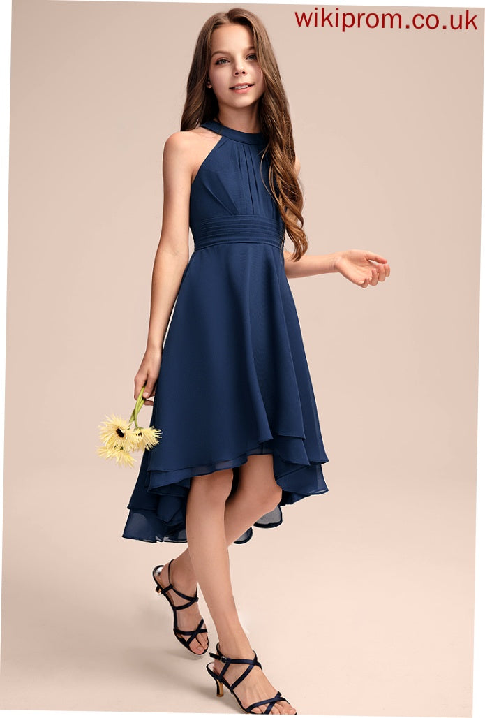 Asymmetrical Scoop Chiffon Carla With Neck Ruffles Junior Bridesmaid Dresses A-Line