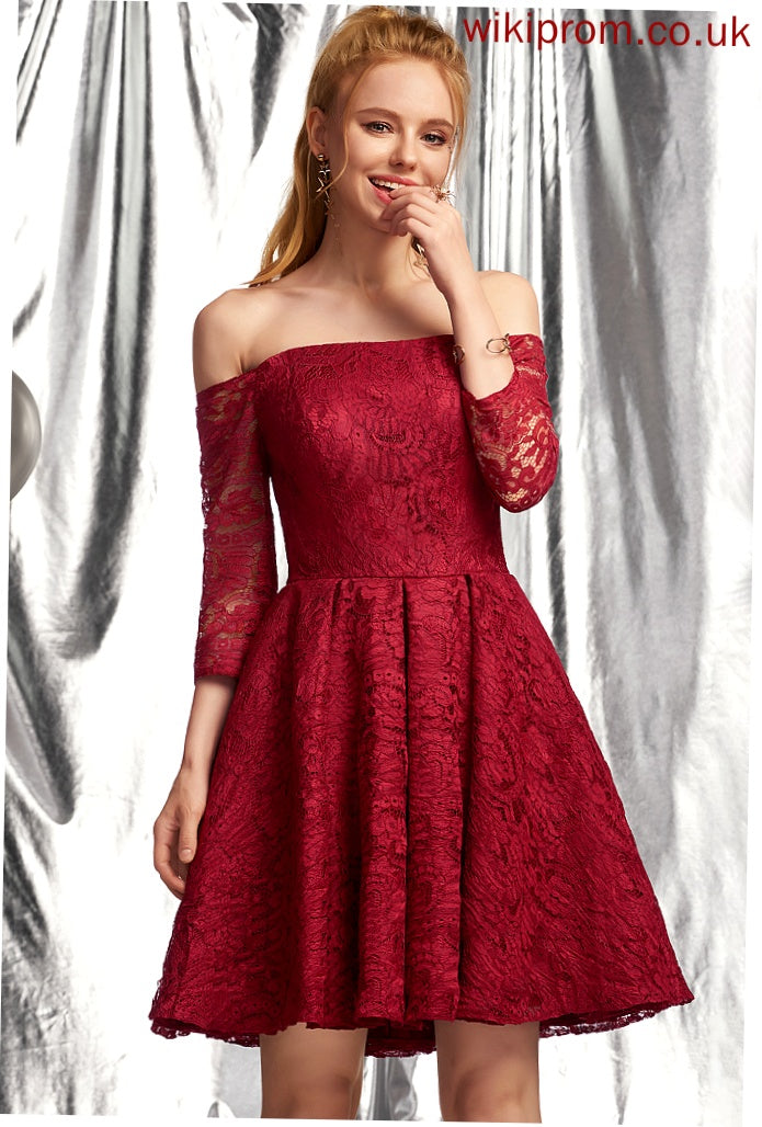 Homecoming Dresses Short/Mini A-Line Homecoming Precious With Lace Off-the-Shoulder Ruffle Dress