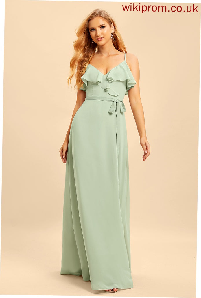 Fabric Embellishment Floor-Length Length Neckline Ruffle SplitFront A-Line Silhouette V-neck Sahna Bridesmaid Dresses