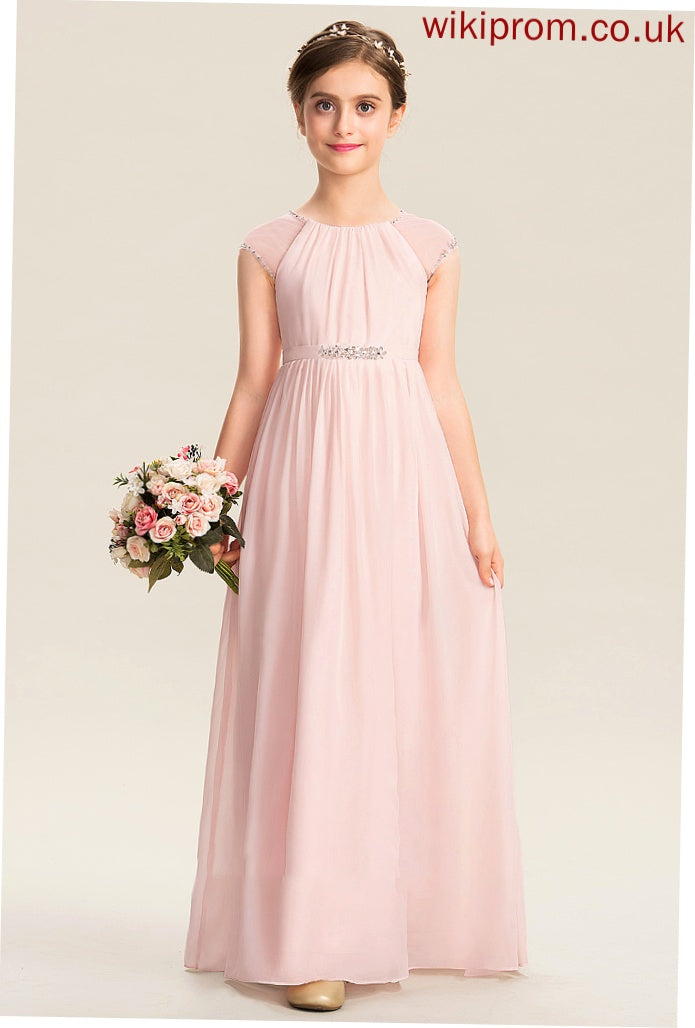 Sequins Floor-Length Neck A-Line Chiffon Beading Junior Bridesmaid Dresses Scoop Katelyn With