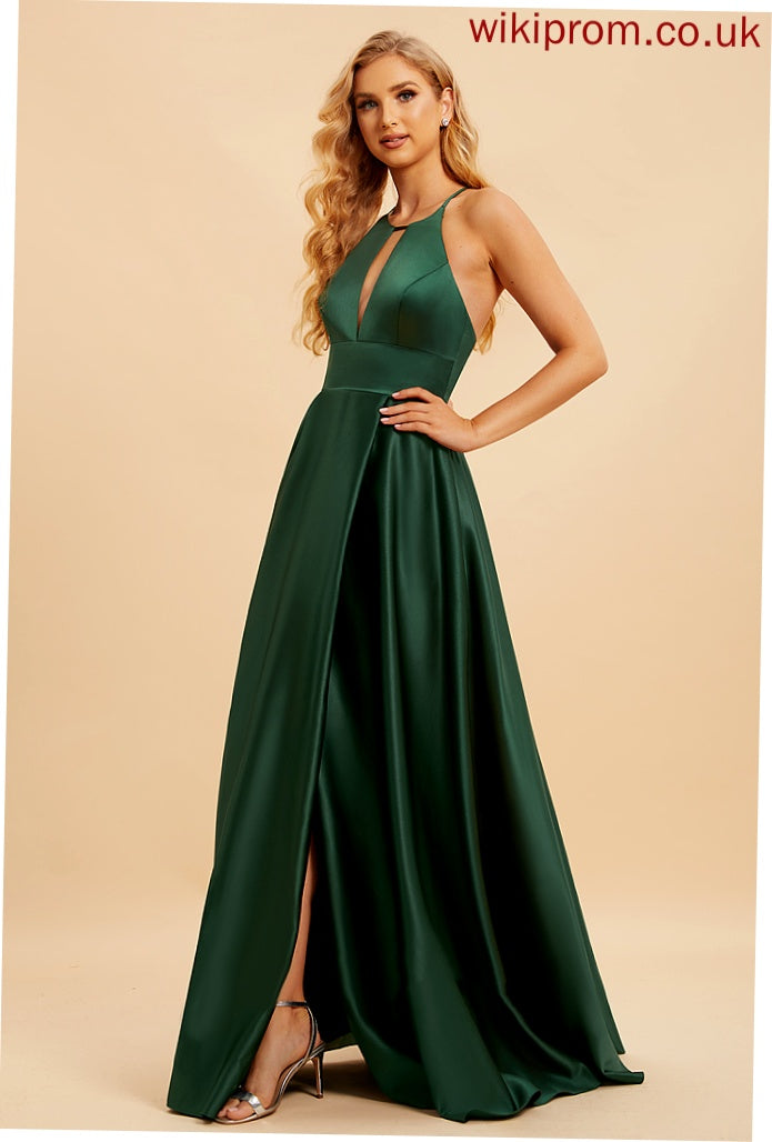 SplitFront A-Line Floor-Length Neckline Silhouette Length HighNeck Embellishment Fabric Amelia Scoop A-Line/Princess Bridesmaid Dresses