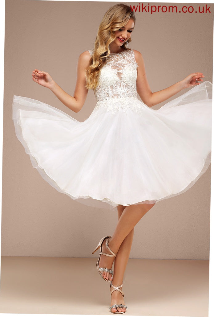 Wedding Dresses A-Line Dress Boat Lace With Knee-Length Neck Tulle Emelia Wedding Sequins