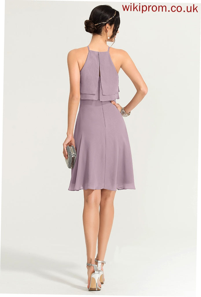 Chiffon Neckline Cocktail Dresses Cocktail Square Knee-Length Sylvia A-Line Dress