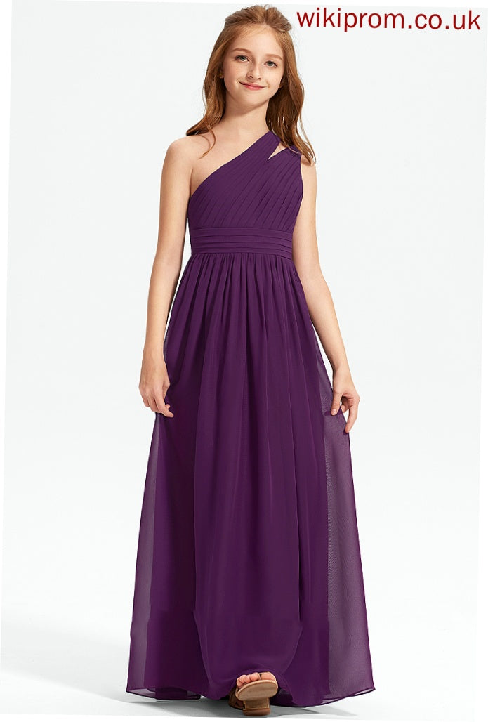 One-Shoulder Aniyah Floor-Length Junior Bridesmaid Dresses With Chiffon Ruffle A-Line