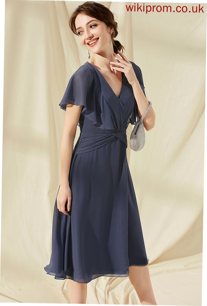 Dress Willow Cocktail Ruffle Chiffon A-Line Knee-Length With V-neck Cocktail Dresses