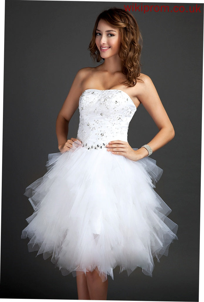 Homecoming Appliques Ivy Lace A-Line Sweetheart Beading Homecoming Dresses Cascading Dress Ruffles Tulle With Sequins Knee-Length