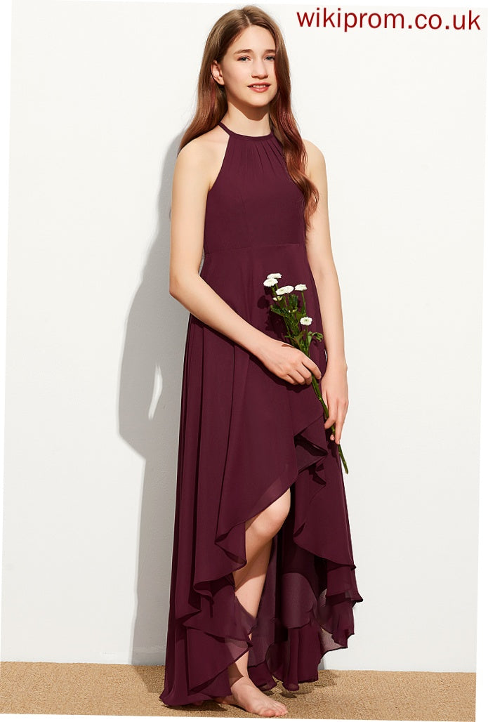 Payton Scoop Junior Bridesmaid Dresses With Asymmetrical Chiffon A-Line Ruffle Neck