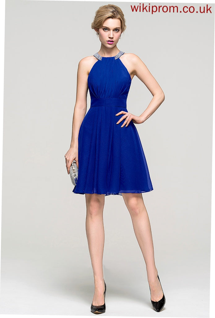 Neck Beading Ruffle Homecoming Dresses Knee-Length Jo Sequins With A-Line Homecoming Dress Chiffon Scoop