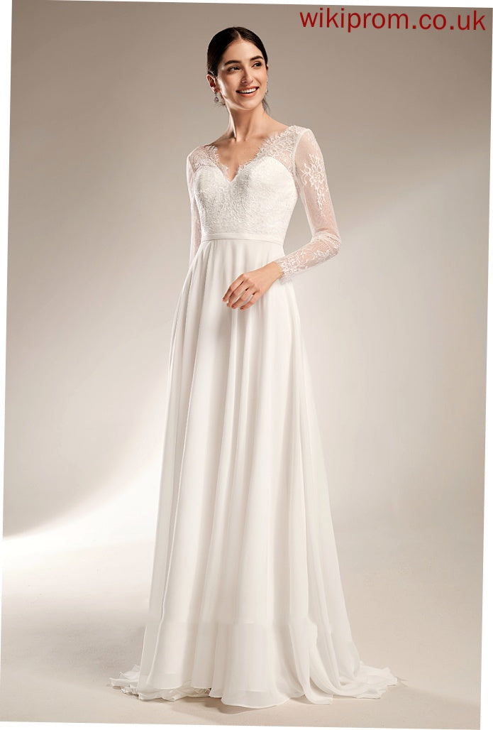 Wedding Wedding Dresses Sweep V-neck Marianna Chiffon Dress Lace A-Line Train