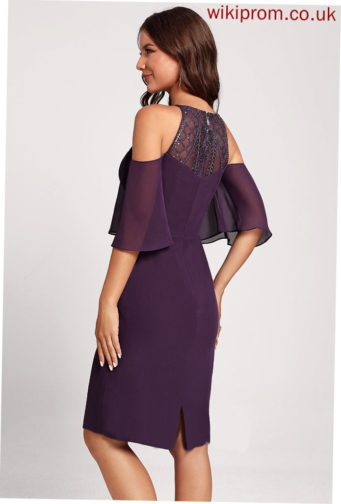 Shoulder Club Dresses Lesley Lace Chiffon Dress Cold Sequins Cocktail Sheath/Column Knee-Length With