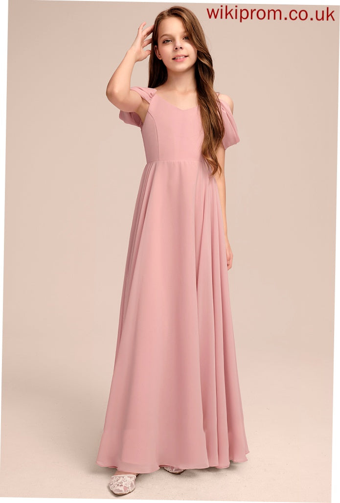 With Ruffle Floor-Length Junior Bridesmaid Dresses Shyla Chiffon A-Line V-neck