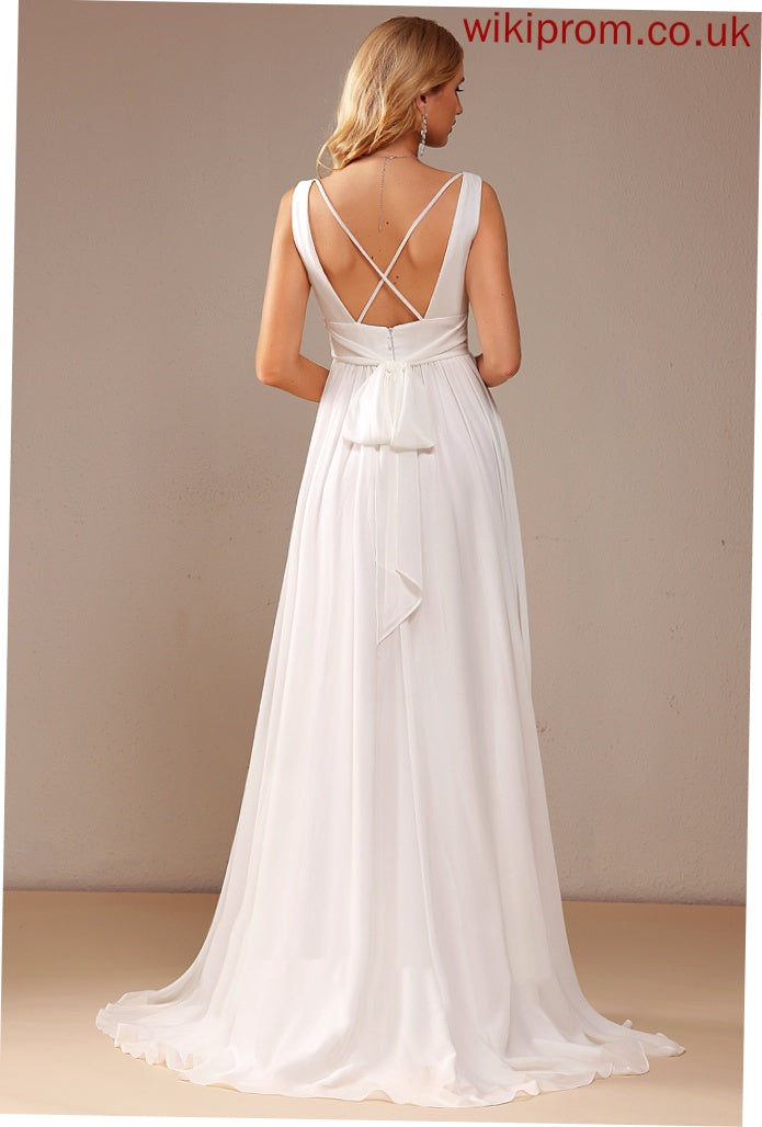 Sweep V-neck A-Line Chiffon Wedding Wedding Dresses Dress Katelynn Train