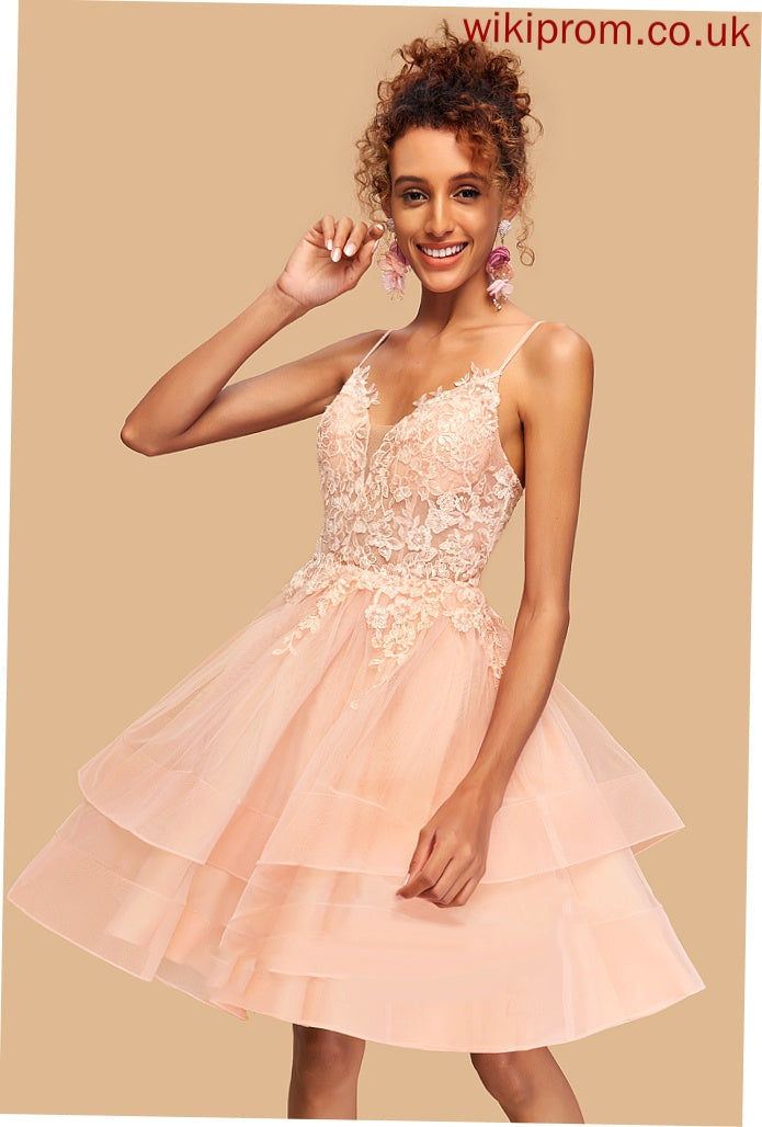 Lace Polly Homecoming Dresses Homecoming V-neck Short/Mini Dress With Tulle A-Line