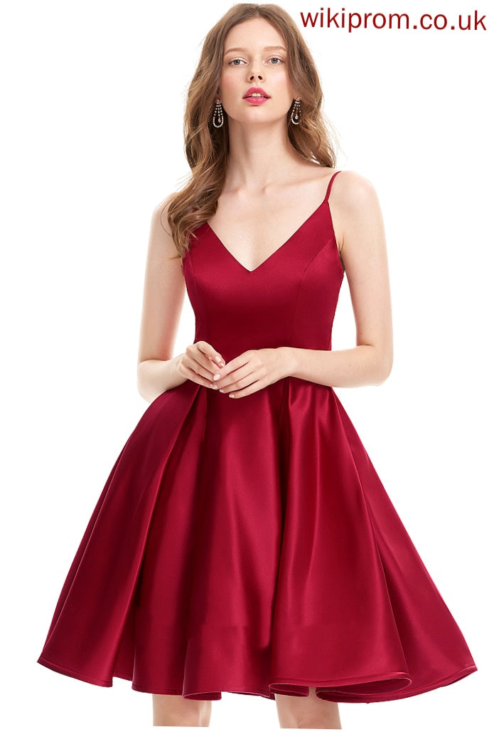 Satin Knee-Length A-Line Alessandra Dress Homecoming Homecoming Dresses V-neck