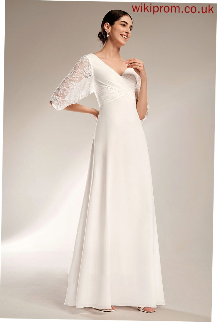 Wedding Chiffon Lace Sheath/Column V-neck With Wedding Dresses Dress Floor-Length Rylee