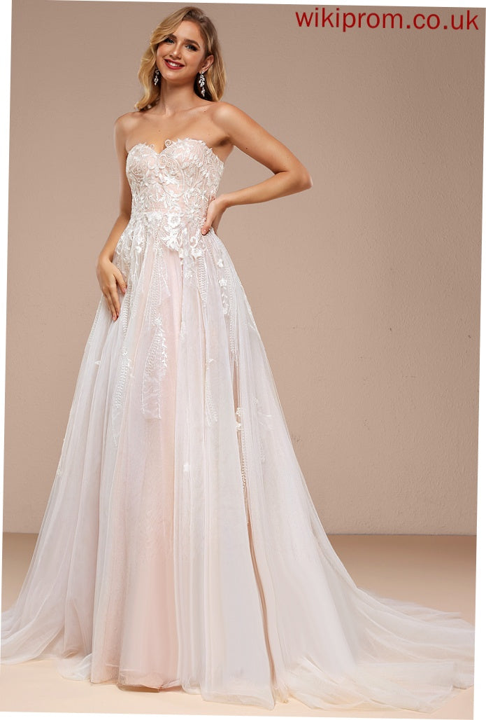 Dress Tulle Off-the-Shoulder Ball-Gown/Princess Erika Sequins Train Ruffle Lace Wedding Sweetheart Wedding Dresses With Court