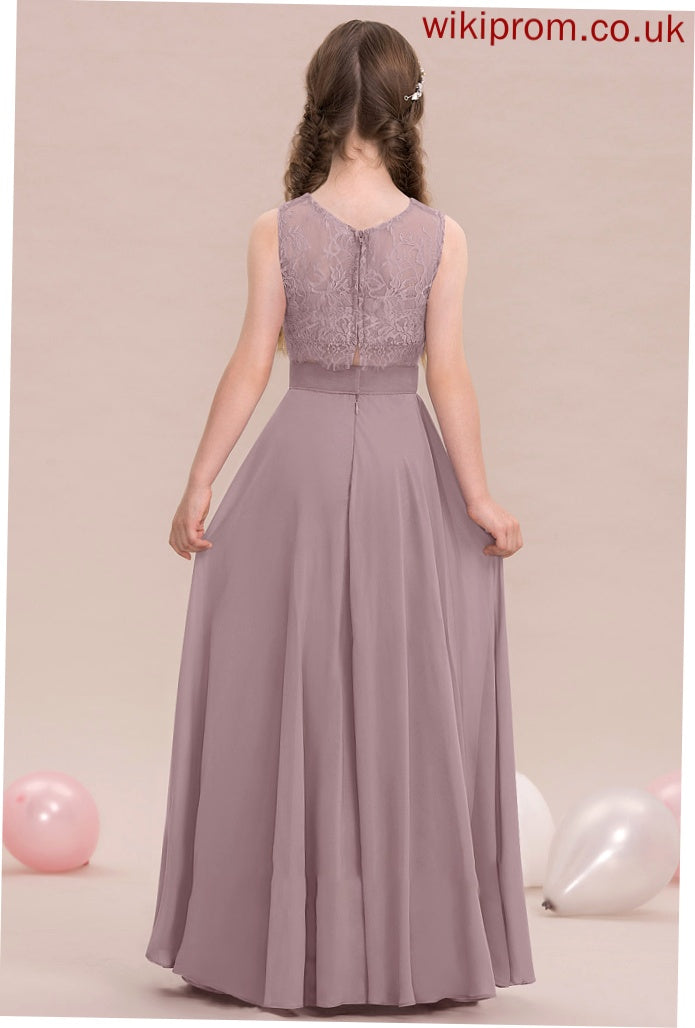 Neck Scoop Chiffon Mikaela Floor-Length A-Line Junior Bridesmaid Dresses