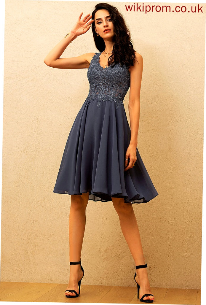 Chiffon Homecoming Dresses Lauretta Dress With Lace A-Line Knee-Length Homecoming Beading V-neck