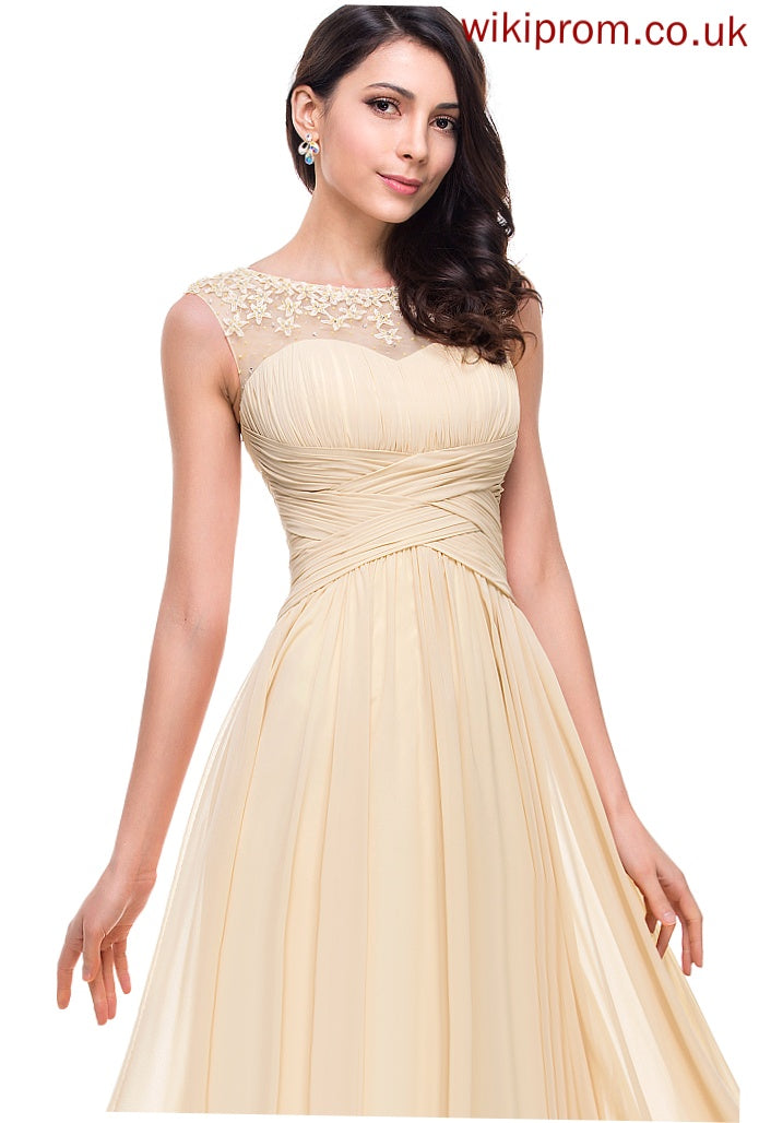 Tulle Floor-Length With Flower(s) Scoop Beading Ruffle Prom Dresses A-Line Chiffon Corinne