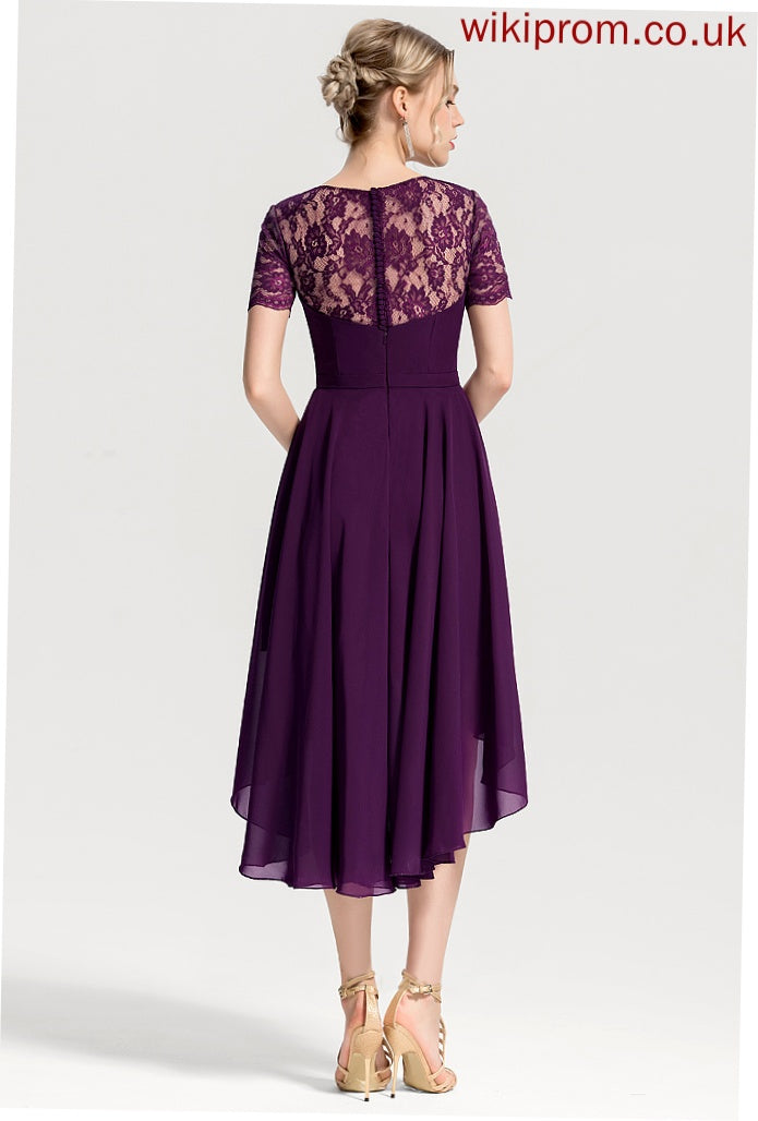 Lace Chiffon With Neck Lace Cocktail Dresses Asymmetrical Cocktail Scoop Dress A-Line Maud