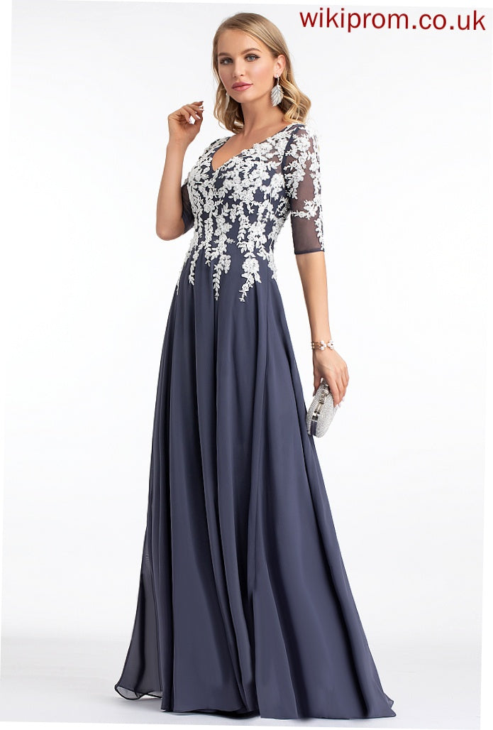 Jadyn Lace Floor-Length Sequins Chiffon V-neck A-Line Prom Dresses With