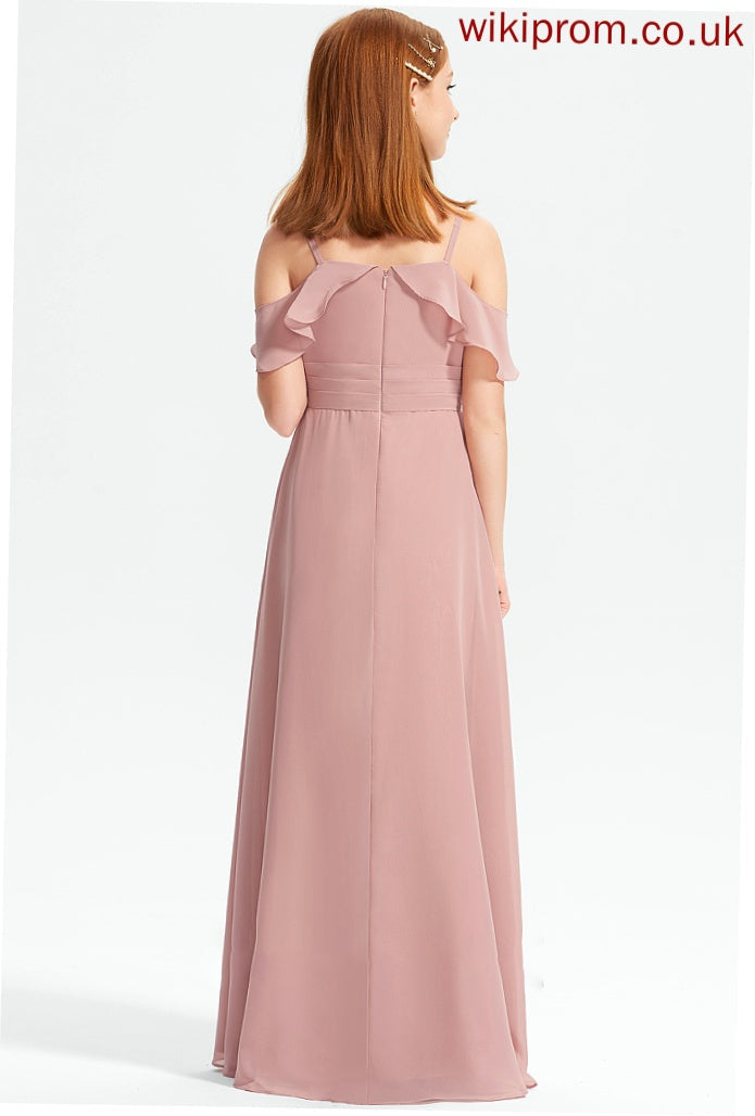 Cascading A-Line Off-the-Shoulder Carleigh Chiffon With Floor-Length Ruffles Junior Bridesmaid Dresses