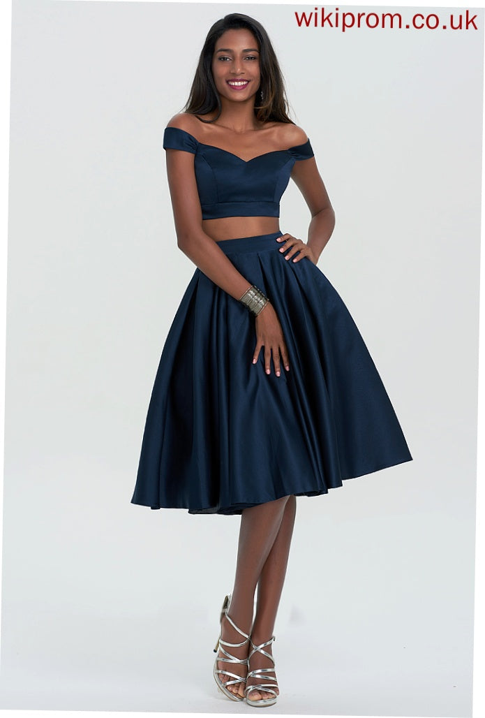 Satin Knee-Length Off-the-Shoulder Kaylen A-Line Dress Homecoming Dresses Homecoming Sweetheart