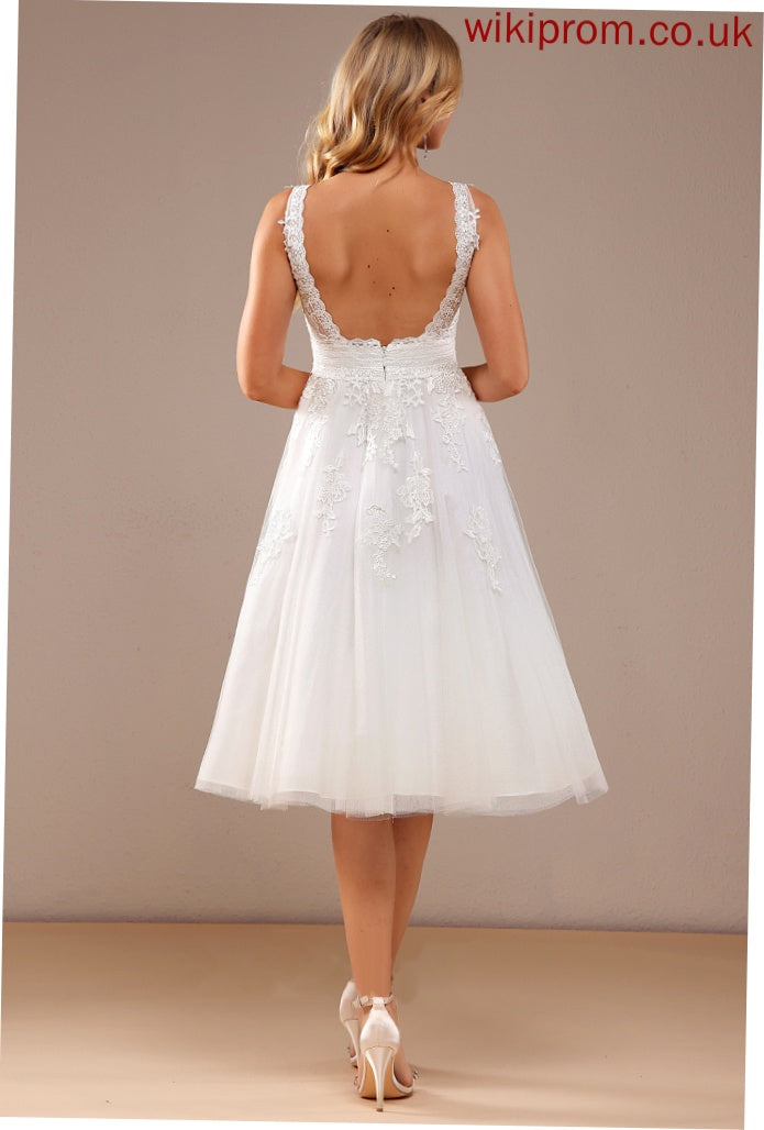 With Lace Tulle Wedding Dresses A-Line Lace Renee Wedding V-neck Knee-Length Dress