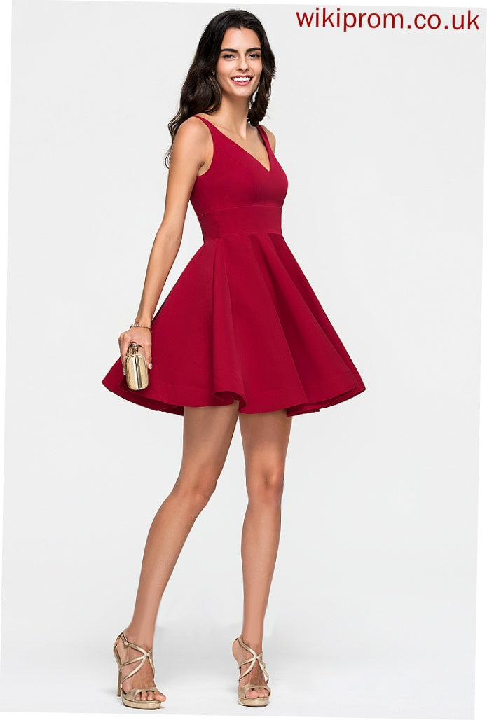 Homecoming Dresses Dress Short/Mini V-neck Crepe A-Line Hailey Homecoming Stretch