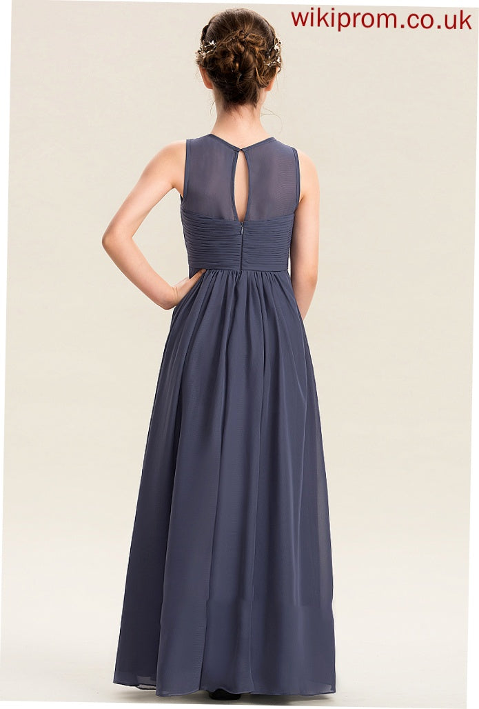 A-Line Floor-Length Parker Chiffon Ruffle Neck With Scoop Junior Bridesmaid Dresses