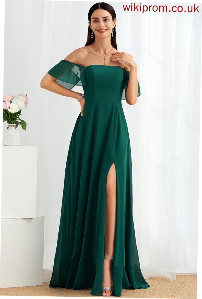 Off-the-Shoulder Silhouette Length Neckline Floor-Length A-Line Embellishment SplitFront Fabric Cailyn Sleeveless Floor Length Bridesmaid Dresses