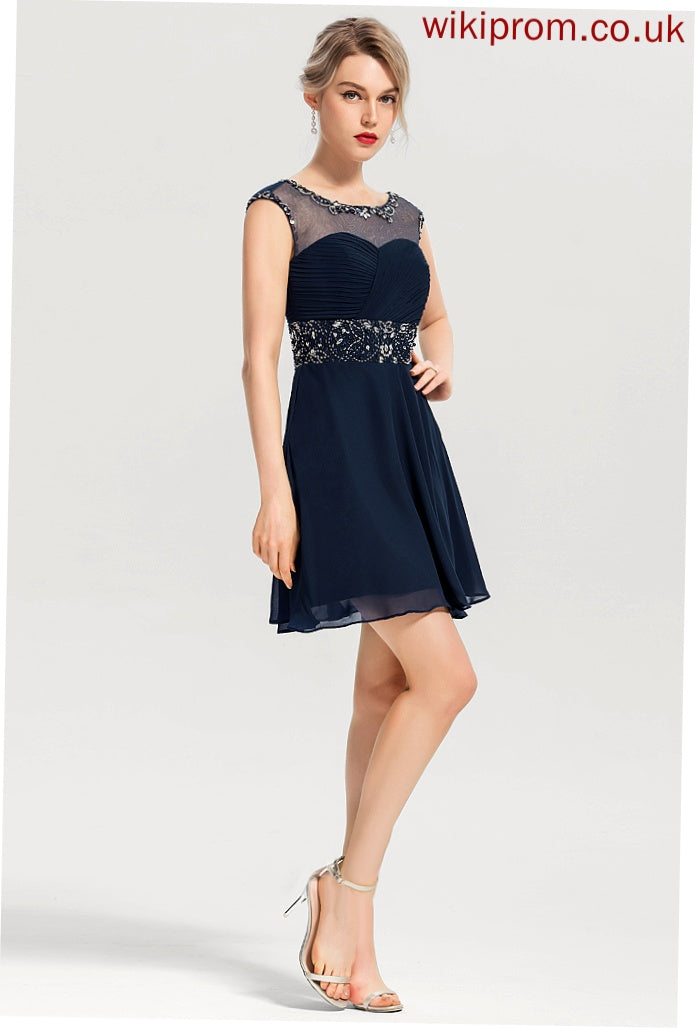 Short/Mini With Beading Chiffon Homecoming Neck Scoop Arabella Sequins Dress A-Line Homecoming Dresses