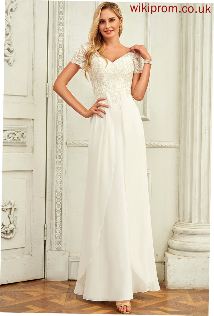 Chiffon Floor-Length V-neck Dress Wedding Dresses Wedding A-Line Nola