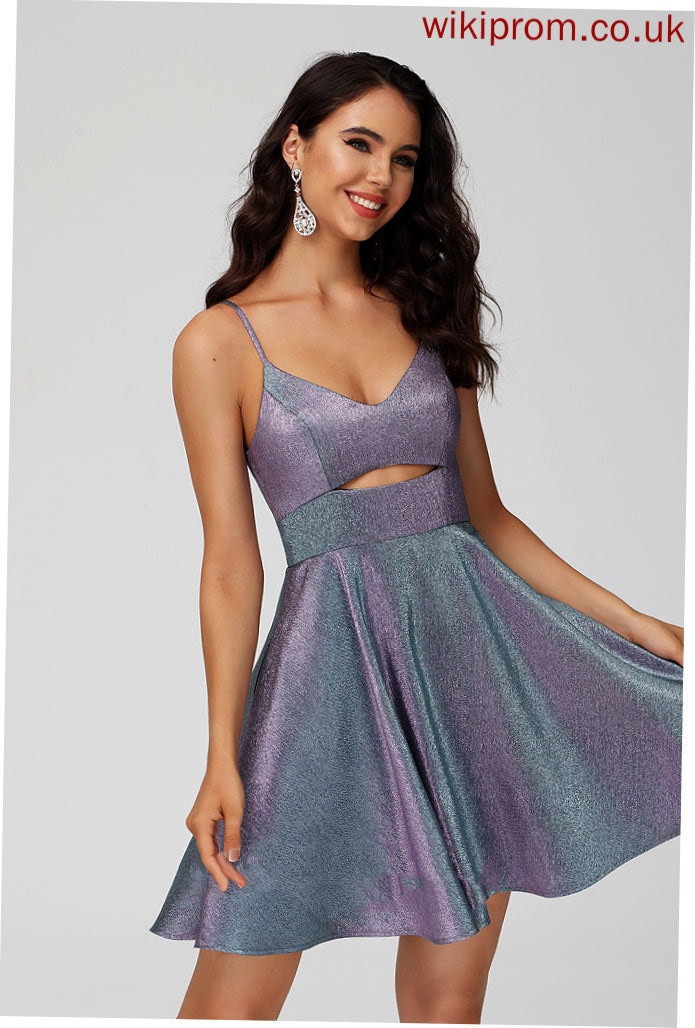 Angelica Short/Mini V-neck Satin With Dress Homecoming A-Line Homecoming Dresses Pockets