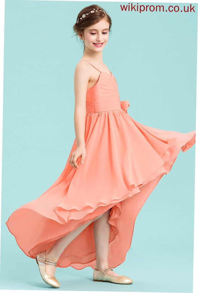 Asymmetrical A-Line With Sweetheart Junior Bridesmaid Dresses Allison Chiffon Ruffle Flower(s)