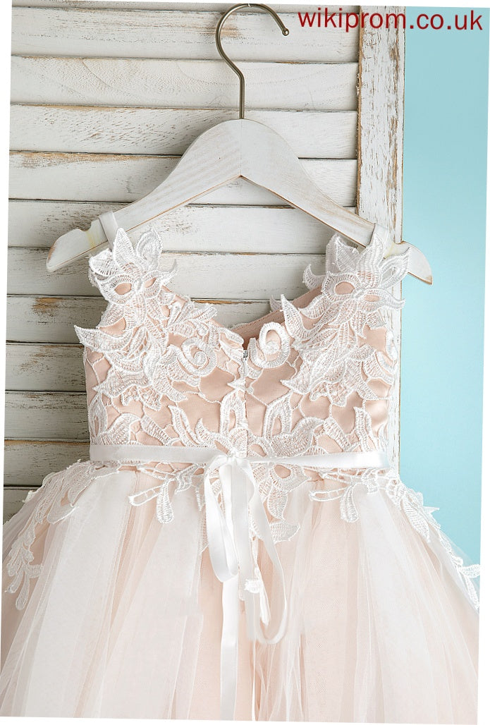 Girl A-Line Flower Dayami Flower Girl Dresses Sleeveless Tulle/Lace V-neck/Straps - Knee-length Dress