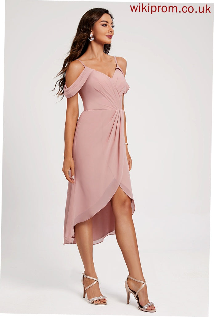 Chiffon Cocktail Dresses Split Asymmetrical With Cocktail Sheath/Column Pleated V-neck Front Aubrey Dress