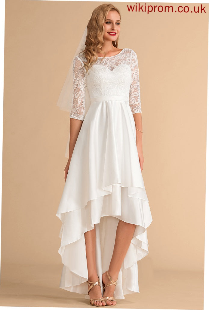 Lace Wedding Dresses Satin Wedding Asymmetrical Dress Scoop Gracelyn A-Line