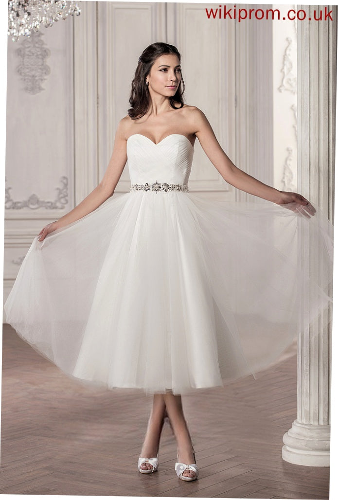 Dress Satin Tulle A-Line Wedding Dresses Beading Catalina With Tea-Length Sequins Wedding Ruffle Sweetheart