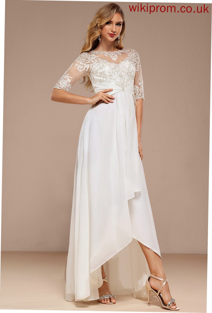 A-Line Wedding Neck Wedding Dresses Lace Dress Julia Asymmetrical Boat Chiffon