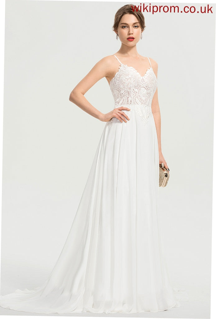 A-Line Chiffon Train Split Lace Wedding Dresses Wedding Front With Kaydence Dress V-neck Sweep