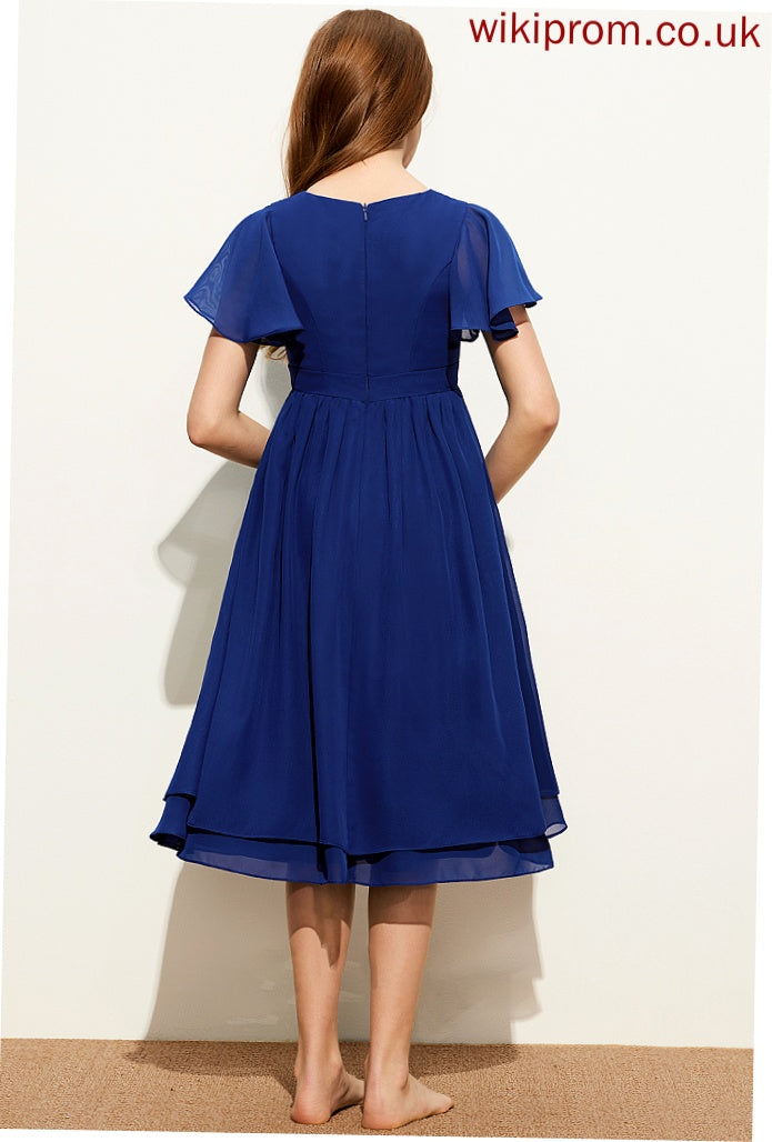 Bow(s) Scoop Alyssa Neck Chiffon Knee-Length With A-Line Junior Bridesmaid Dresses